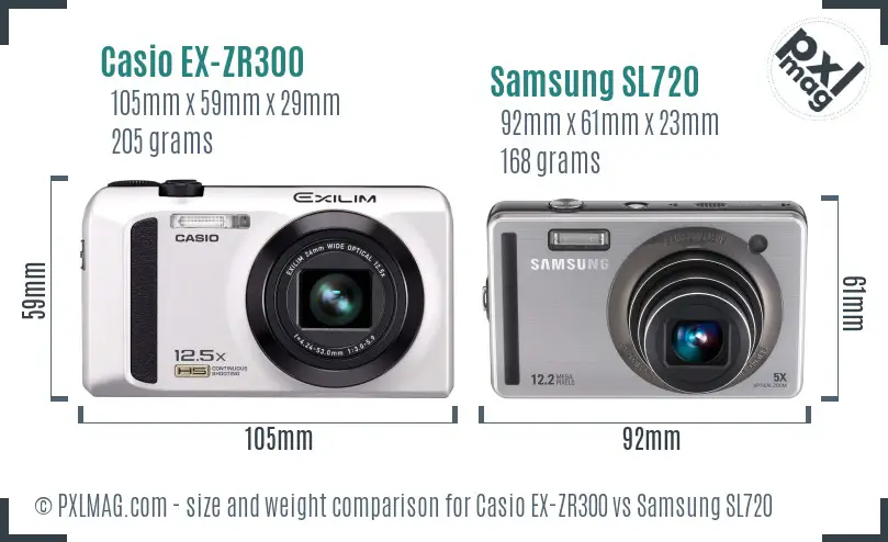 Casio EX-ZR300 vs Samsung SL720 size comparison