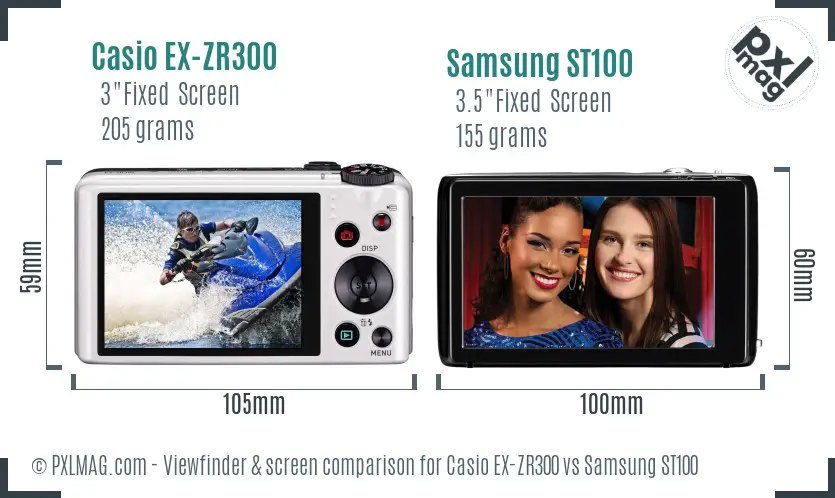 Casio EX-ZR300 vs Samsung ST100 Screen and Viewfinder comparison