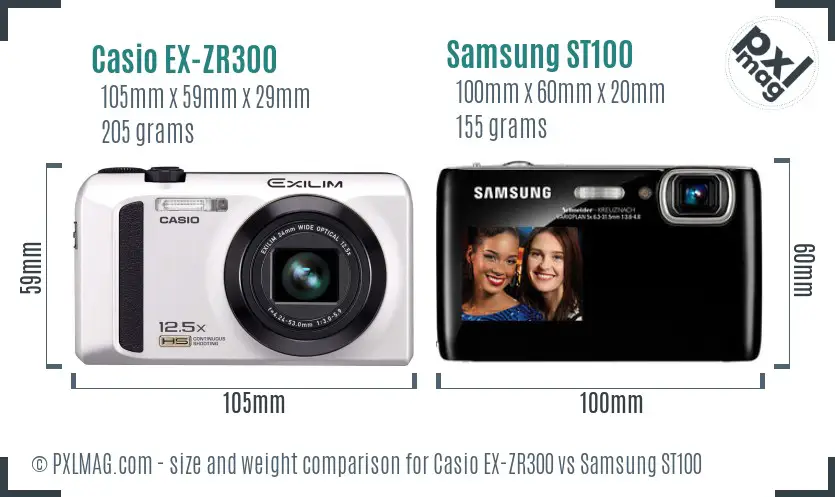 Casio EX-ZR300 vs Samsung ST100 size comparison