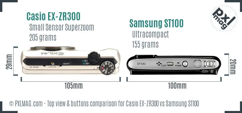 Casio EX-ZR300 vs Samsung ST100 top view buttons comparison