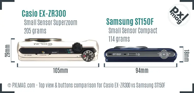 Casio EX-ZR300 vs Samsung ST150F top view buttons comparison