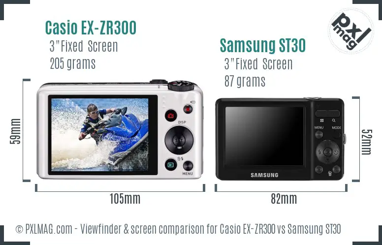 Casio EX-ZR300 vs Samsung ST30 Screen and Viewfinder comparison