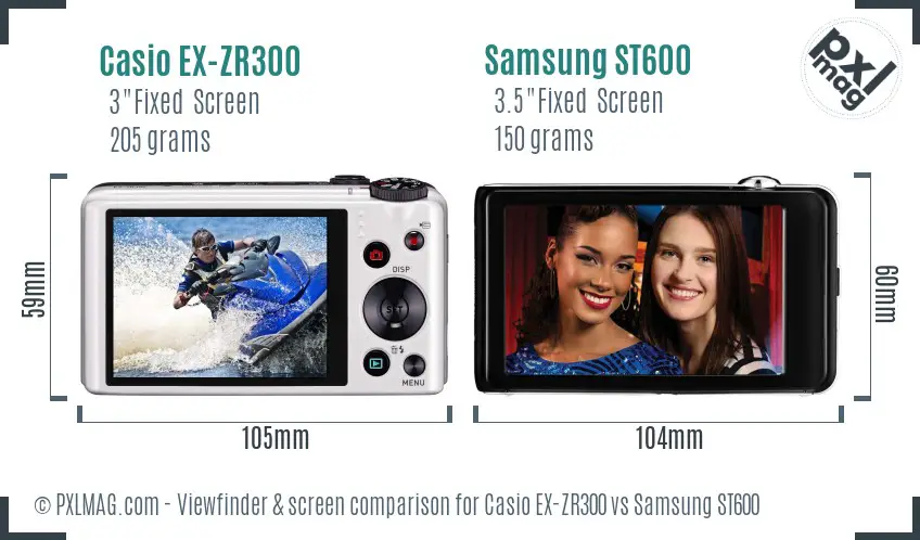 Casio EX-ZR300 vs Samsung ST600 Screen and Viewfinder comparison