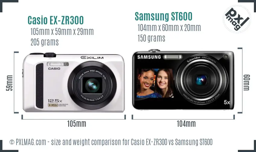 Casio EX-ZR300 vs Samsung ST600 size comparison