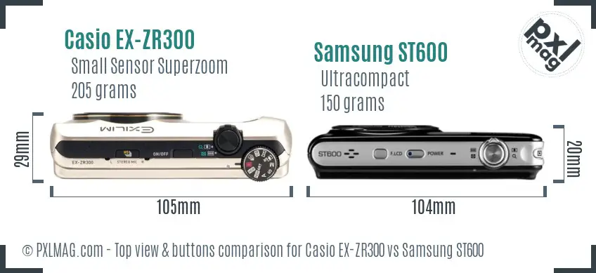 Casio EX-ZR300 vs Samsung ST600 top view buttons comparison