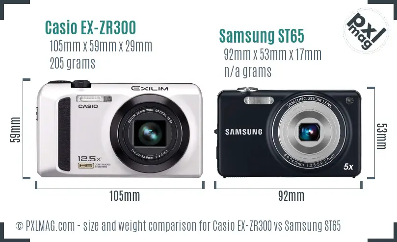 Casio EX-ZR300 vs Samsung ST65 size comparison
