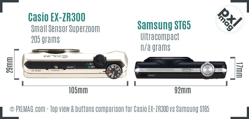 Casio EX-ZR300 vs Samsung ST65 top view buttons comparison