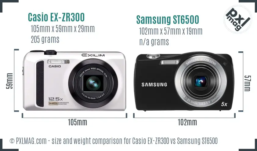 Casio EX-ZR300 vs Samsung ST6500 size comparison Casio EX-ZR300 vs Samsung ST6500 size comparison