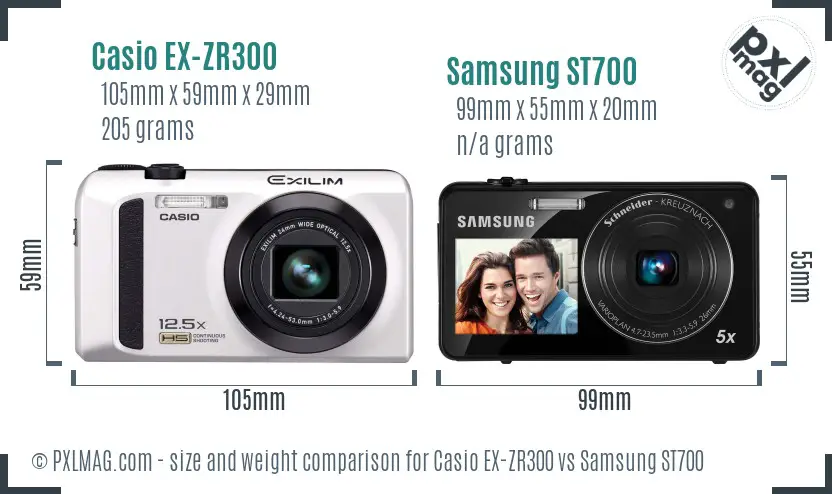 Casio EX-ZR300 vs Samsung ST700 size comparison Casio EX-ZR300 vs Samsung ST700 size comparison