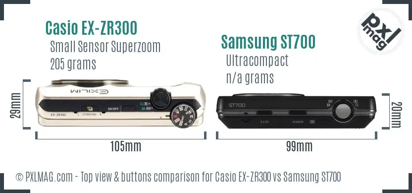 Casio EX-ZR300 vs Samsung ST700 top view buttons comparison Casio EX-ZR300 vs Samsung ST700 top view buttons comparison