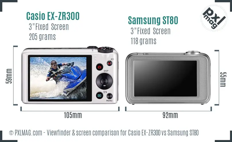 Casio EX-ZR300 vs Samsung ST80 Screen and Viewfinder comparison