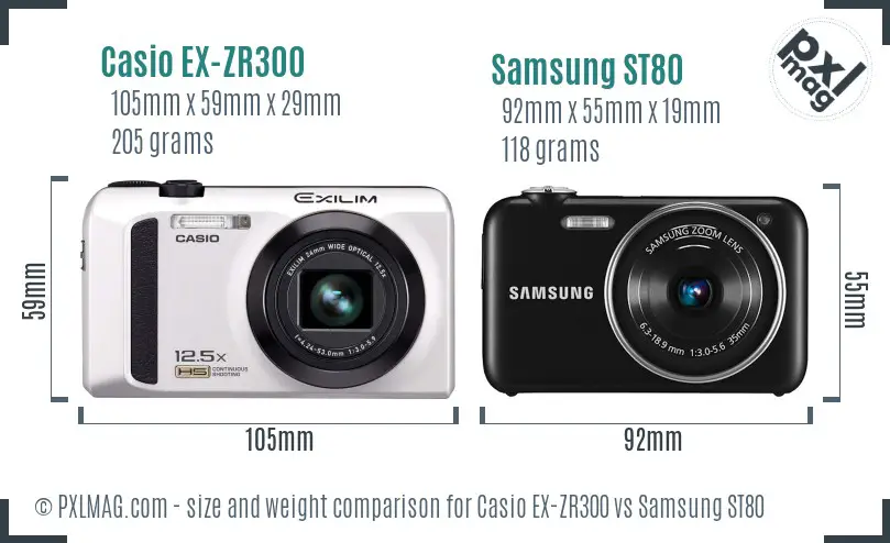 Casio EX-ZR300 vs Samsung ST80 size comparison