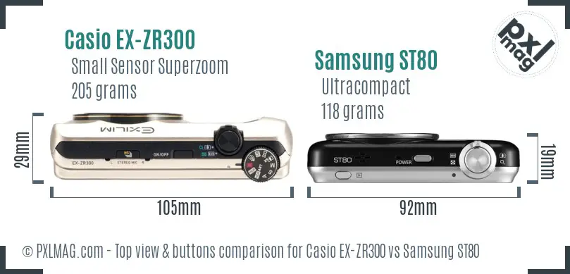 Casio EX-ZR300 vs Samsung ST80 top view buttons comparison