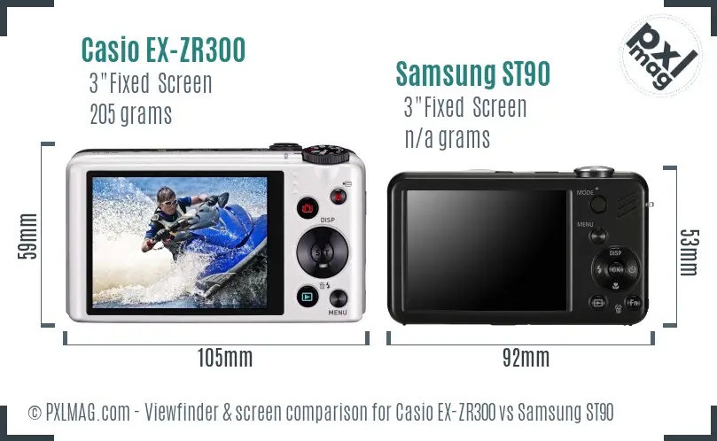 Casio EX-ZR300 vs Samsung ST90 Screen and Viewfinder comparison