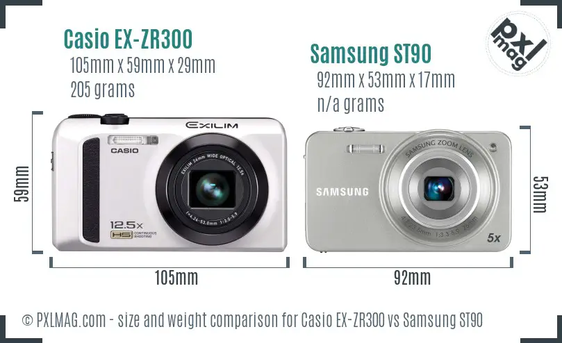 Casio EX-ZR300 vs Samsung ST90 size comparison