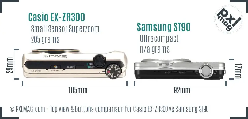 Casio EX-ZR300 vs Samsung ST90 top view buttons comparison