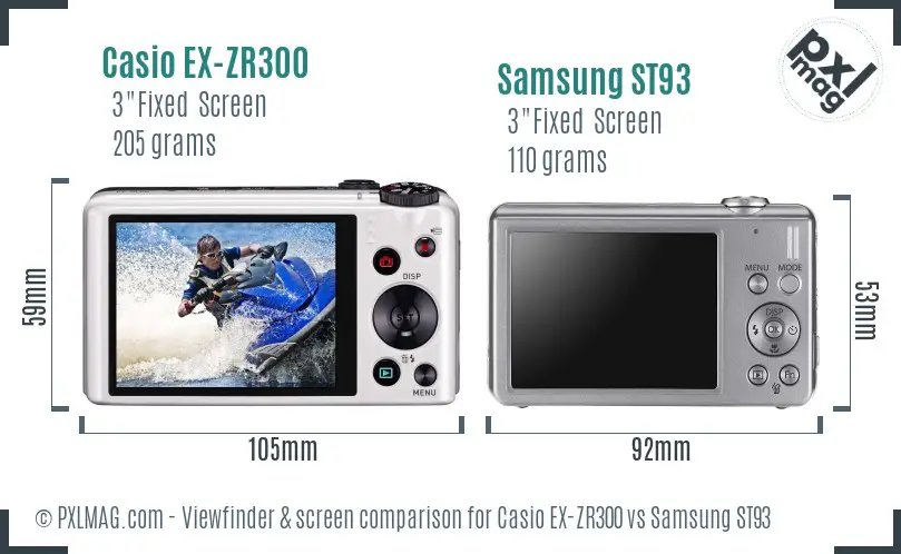 Casio EX-ZR300 vs Samsung ST93 Screen and Viewfinder comparison