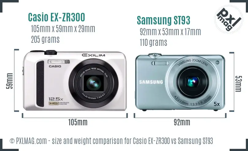 Casio EX-ZR300 vs Samsung ST93 size comparison