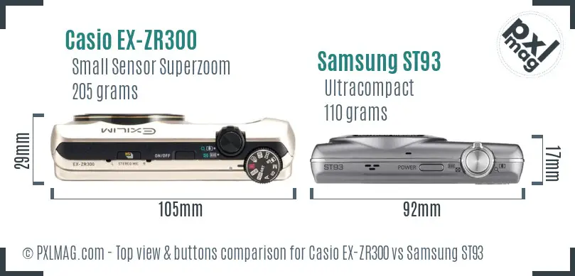 Casio EX-ZR300 vs Samsung ST93 top view buttons comparison