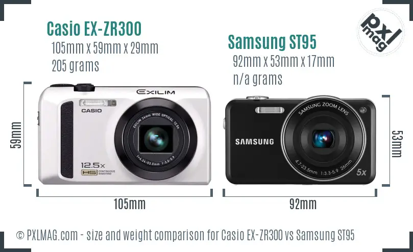 Casio EX-ZR300 vs Samsung ST95 size comparison Casio EX-ZR300 vs Samsung ST95 size comparison