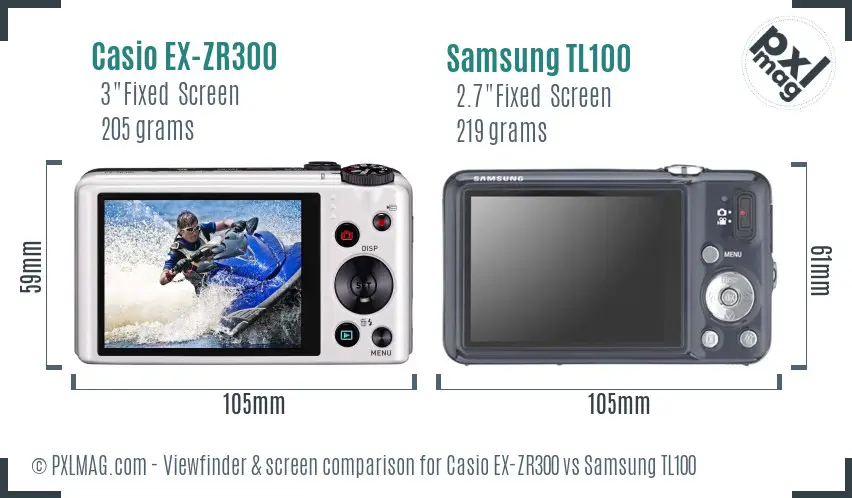 Casio EX-ZR300 vs Samsung TL100 Screen and Viewfinder comparison