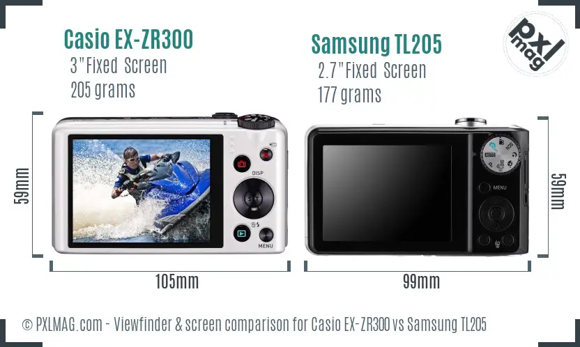 Casio EX-ZR300 vs Samsung TL205 Screen and Viewfinder comparison
