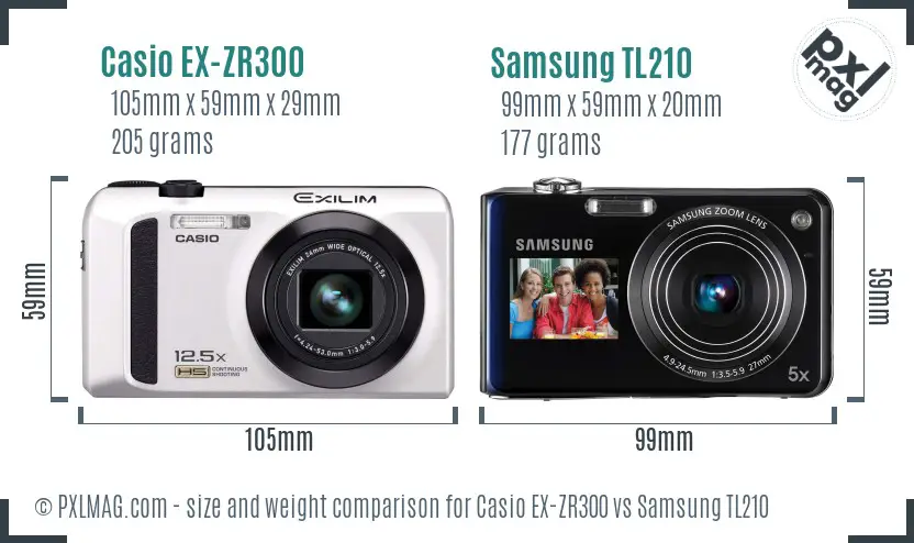 Casio EX-ZR300 vs Samsung TL210 size comparison