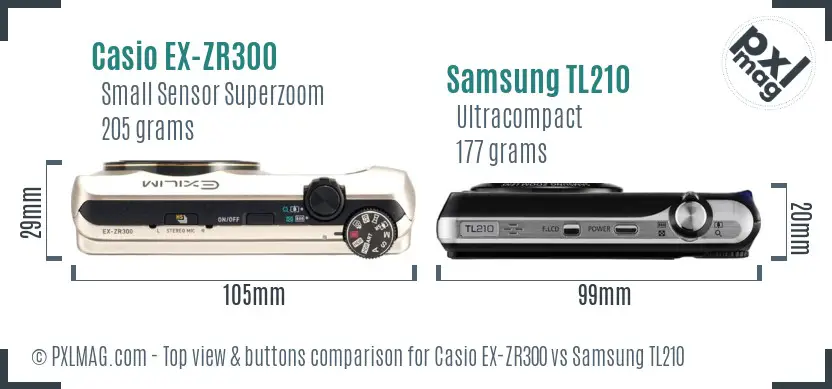 Casio EX-ZR300 vs Samsung TL210 top view buttons comparison