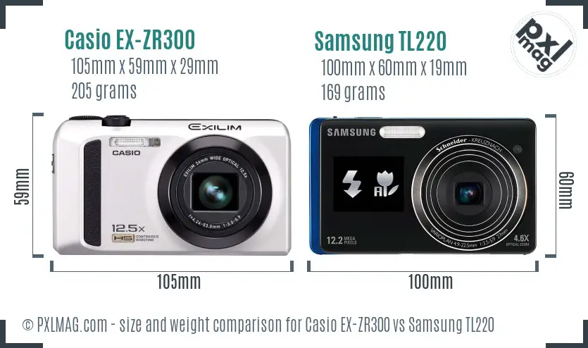 Casio EX-ZR300 vs Samsung TL220 size comparison