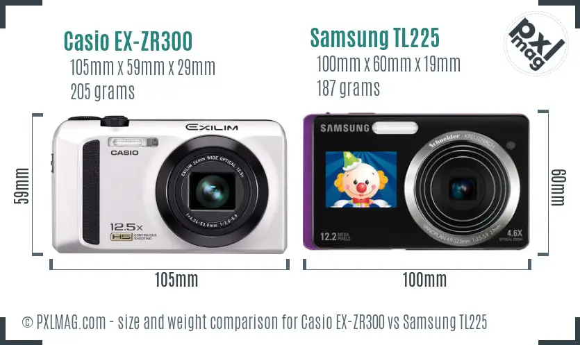 Casio EX-ZR300 vs Samsung TL225 size comparison