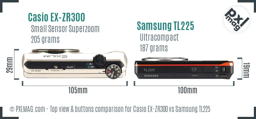 Casio EX-ZR300 vs Samsung TL225 top view buttons comparison