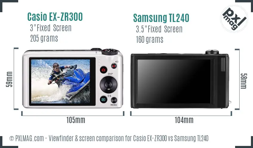Casio EX-ZR300 vs Samsung TL240 Screen and Viewfinder comparison