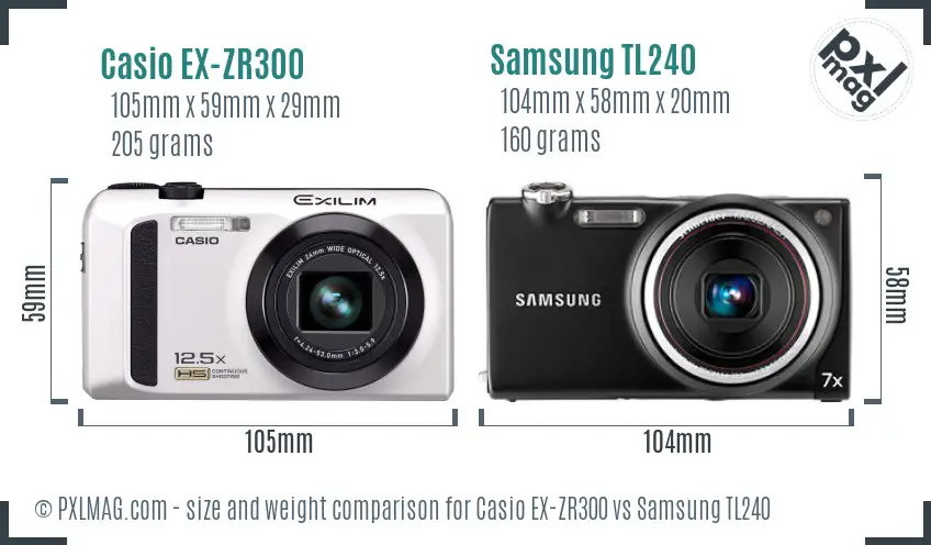 Casio EX-ZR300 vs Samsung TL240 size comparison