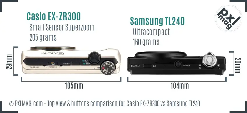Casio EX-ZR300 vs Samsung TL240 top view buttons comparison