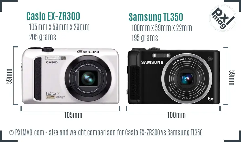 Casio EX-ZR300 vs Samsung TL350 size comparison