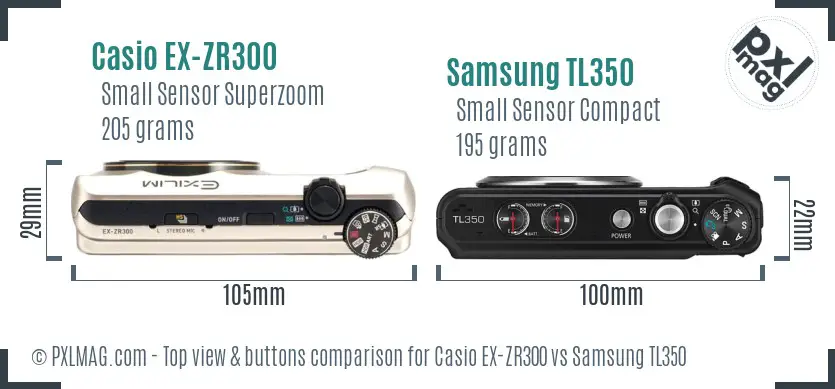 Casio EX-ZR300 vs Samsung TL350 top view buttons comparison