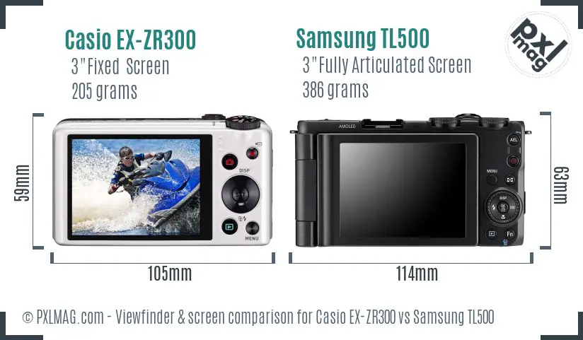 Casio EX-ZR300 vs Samsung TL500 Screen and Viewfinder comparison