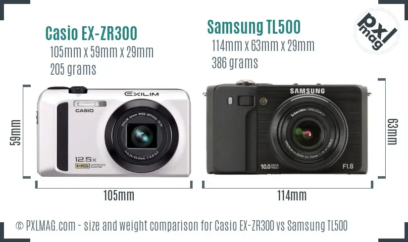 Casio EX-ZR300 vs Samsung TL500 size comparison