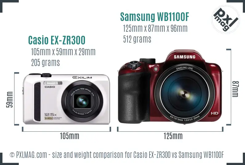 Casio EX-ZR300 vs Samsung WB1100F size comparison