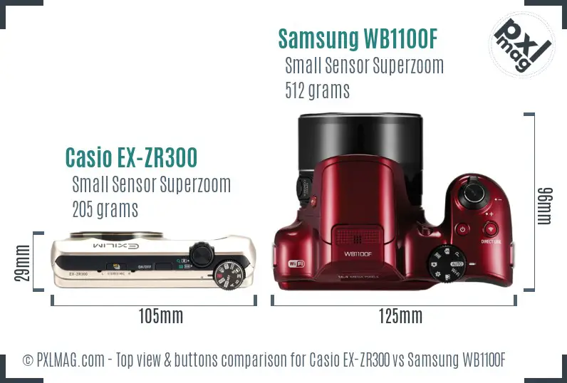 Casio EX-ZR300 vs Samsung WB1100F top view buttons comparison