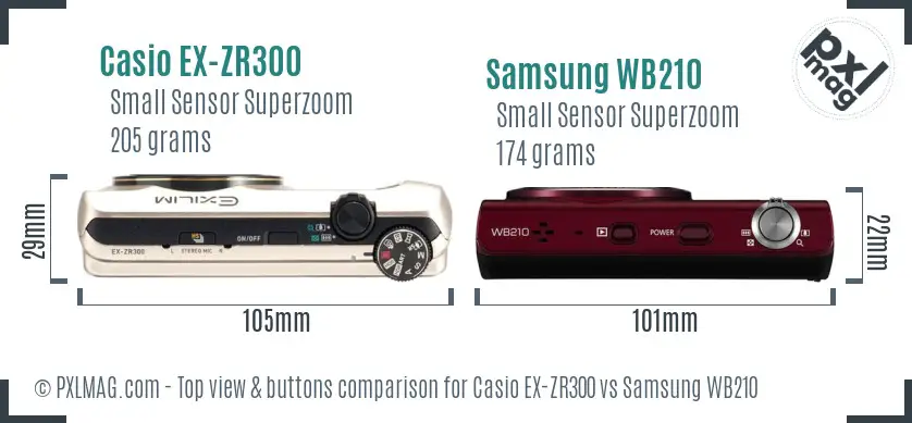Casio EX-ZR300 vs Samsung WB210 top view buttons comparison