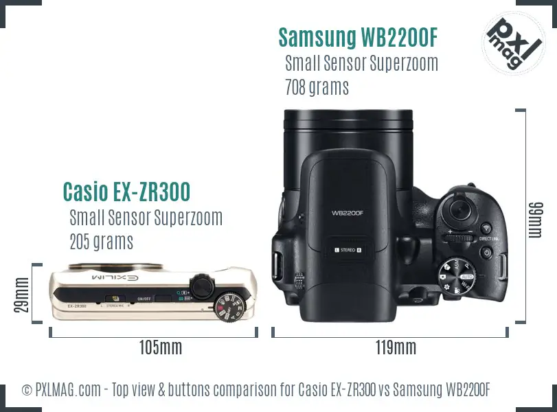 Casio EX-ZR300 vs Samsung WB2200F top view buttons comparison