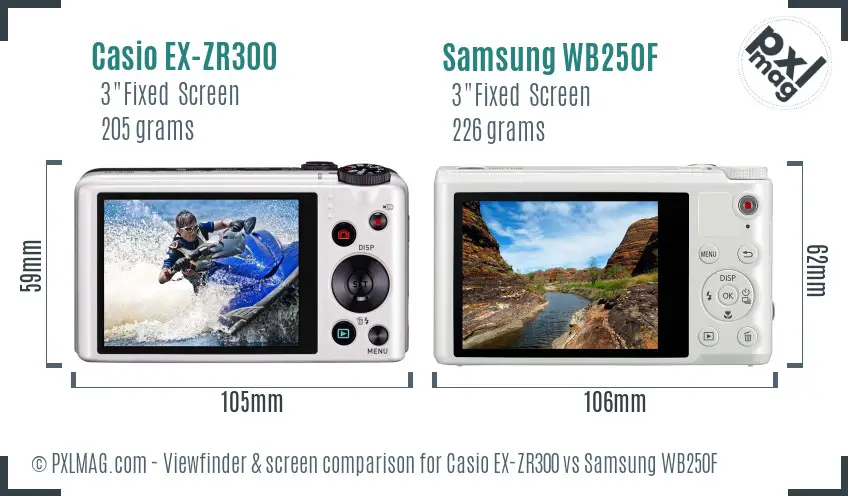 Casio EX-ZR300 vs Samsung WB250F Screen and Viewfinder comparison