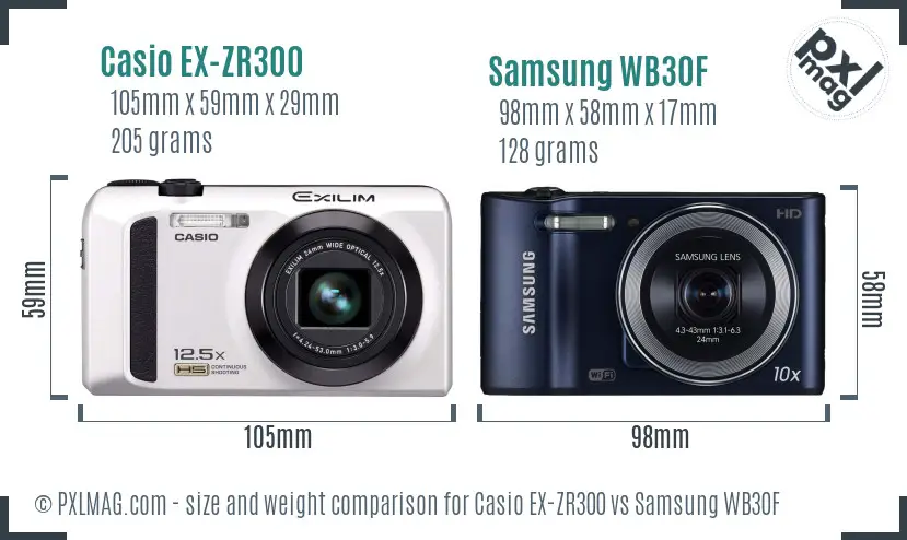 Casio EX-ZR300 vs Samsung WB30F size comparison
