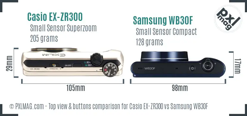 Casio EX-ZR300 vs Samsung WB30F top view buttons comparison