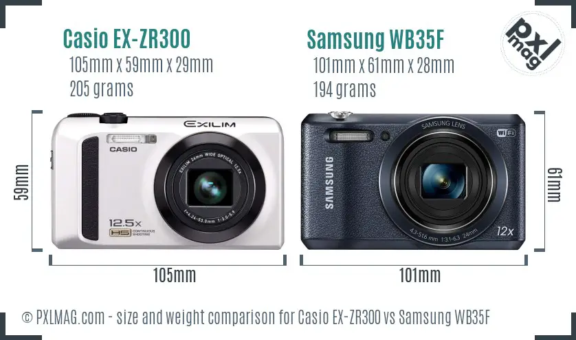 Casio EX-ZR300 vs Samsung WB35F size comparison