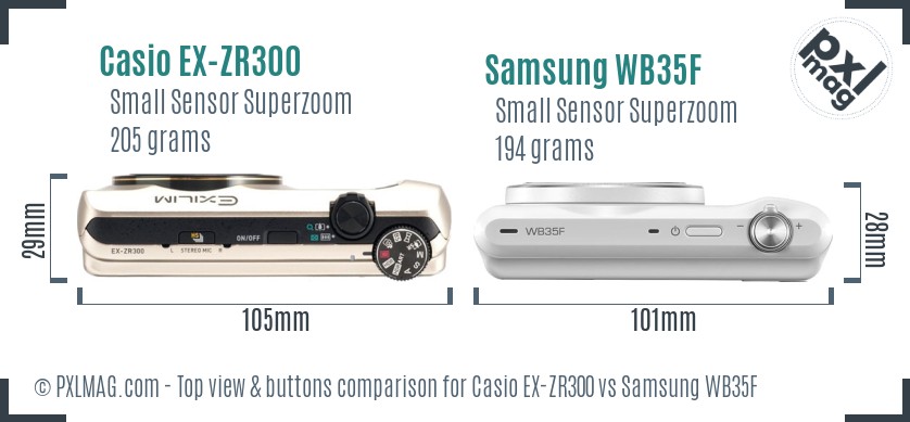 Casio EX-ZR300 vs Samsung WB35F top view buttons comparison