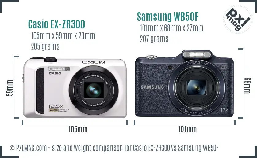 Casio EX-ZR300 vs Samsung WB50F size comparison