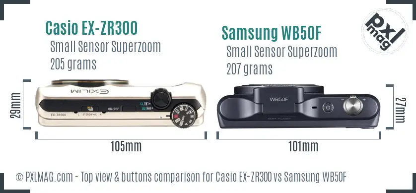 Casio EX-ZR300 vs Samsung WB50F top view buttons comparison