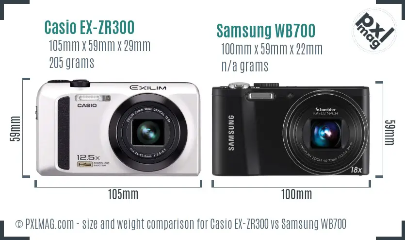 Casio EX-ZR300 vs Samsung WB700 size comparison